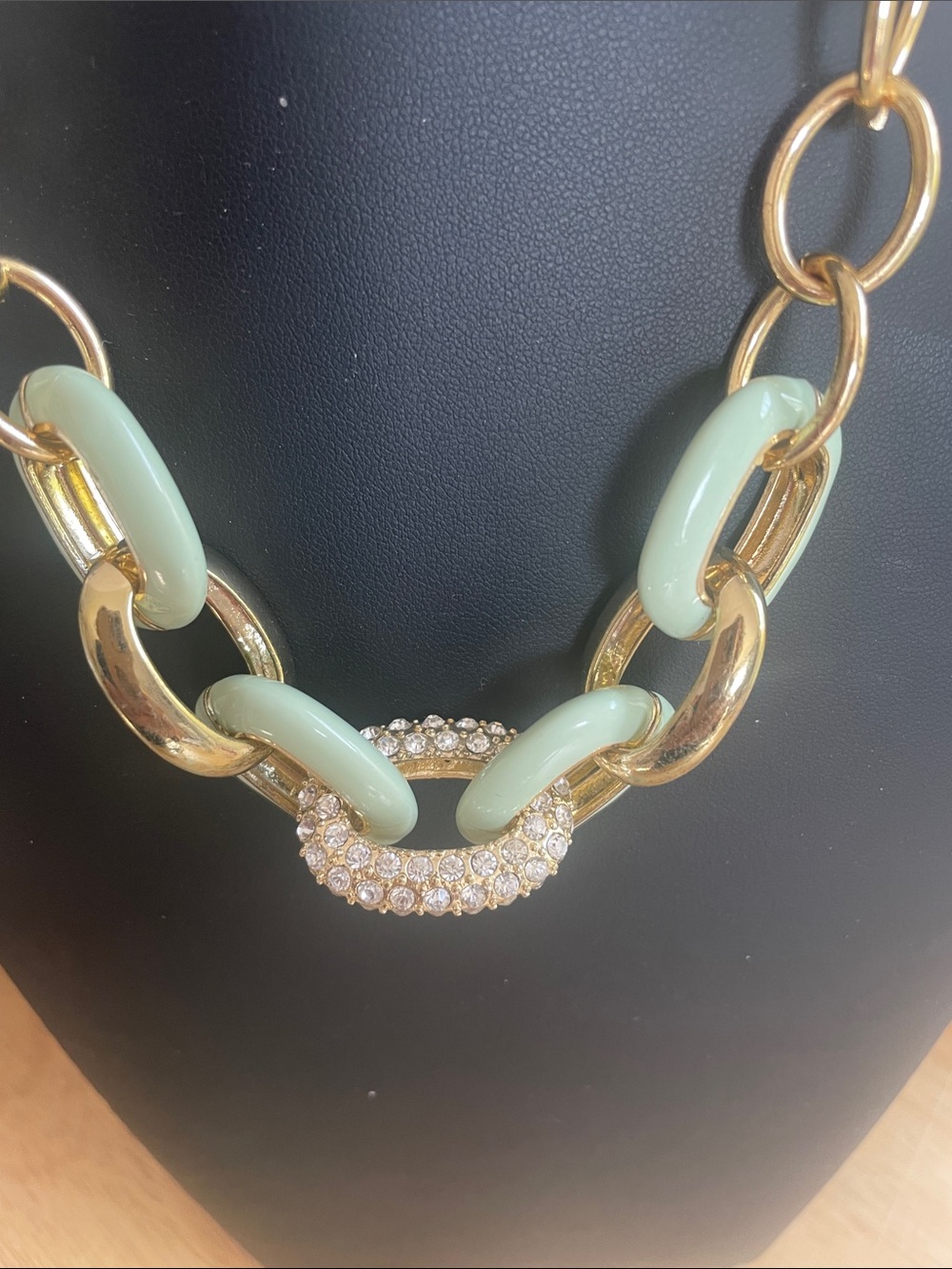 Gold Chain Link Toggle W/ mint and Crystal links Paired with Jadeite Beads - Picture 4 of 10